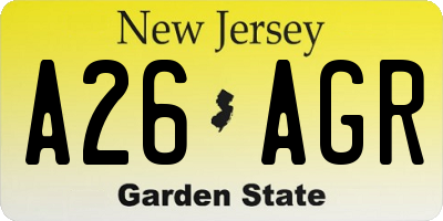 NJ license plate A26AGR