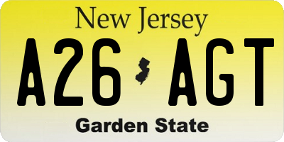 NJ license plate A26AGT