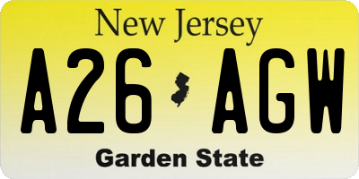 NJ license plate A26AGW