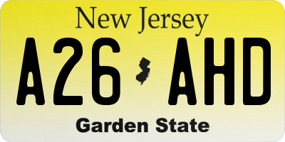 NJ license plate A26AHD