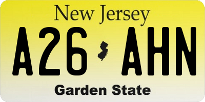 NJ license plate A26AHN