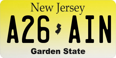 NJ license plate A26AIN
