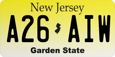 NJ license plate A26AIW