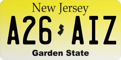 NJ license plate A26AIZ