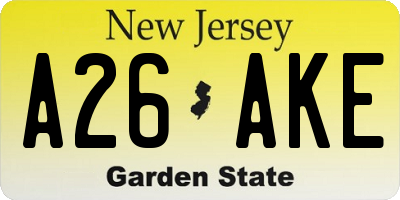 NJ license plate A26AKE