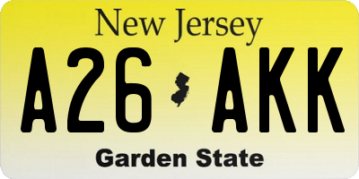 NJ license plate A26AKK
