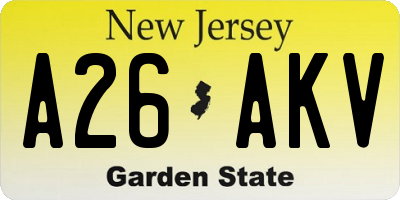 NJ license plate A26AKV