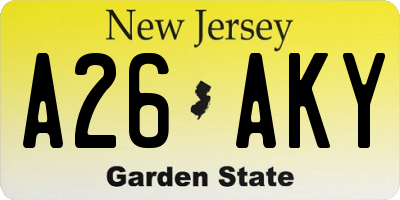 NJ license plate A26AKY