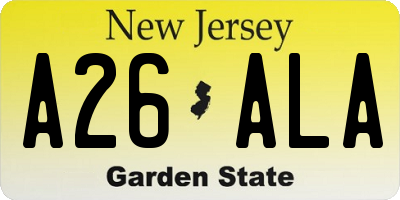 NJ license plate A26ALA