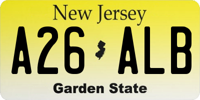 NJ license plate A26ALB