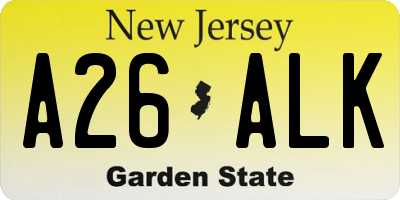 NJ license plate A26ALK