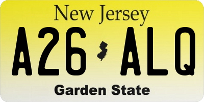 NJ license plate A26ALQ