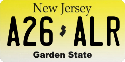 NJ license plate A26ALR