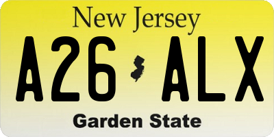 NJ license plate A26ALX