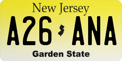 NJ license plate A26ANA