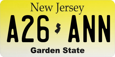 NJ license plate A26ANN