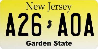 NJ license plate A26AOA