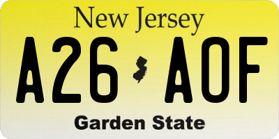 NJ license plate A26AOF