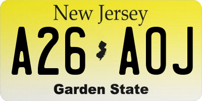 NJ license plate A26AOJ