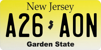 NJ license plate A26AON