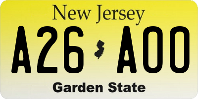 NJ license plate A26AOO