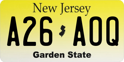 NJ license plate A26AOQ