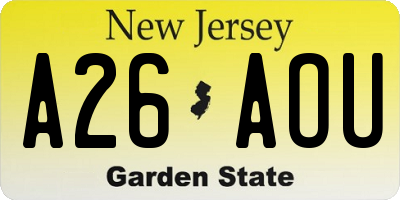 NJ license plate A26AOU
