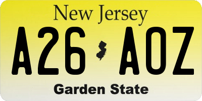 NJ license plate A26AOZ