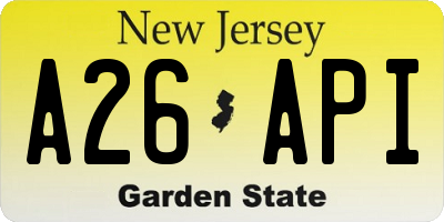 NJ license plate A26API