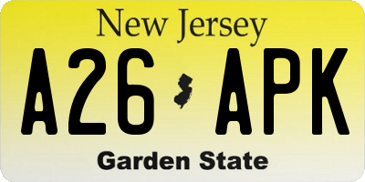 NJ license plate A26APK