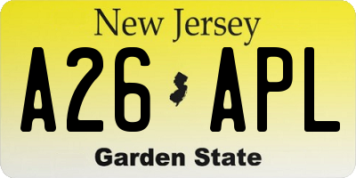 NJ license plate A26APL
