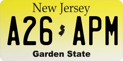 NJ license plate A26APM