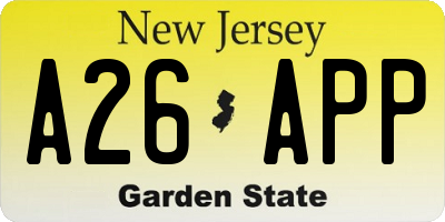 NJ license plate A26APP