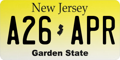 NJ license plate A26APR