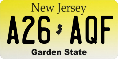 NJ license plate A26AQF