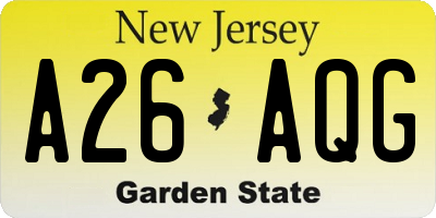 NJ license plate A26AQG
