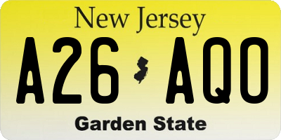 NJ license plate A26AQO
