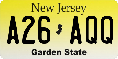 NJ license plate A26AQQ