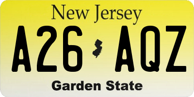 NJ license plate A26AQZ