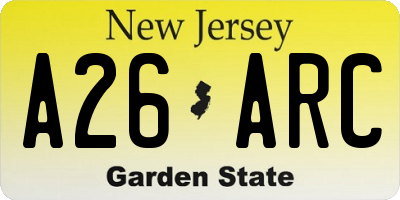 NJ license plate A26ARC