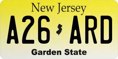 NJ license plate A26ARD