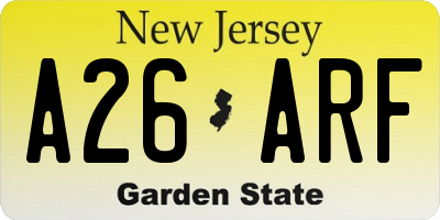 NJ license plate A26ARF