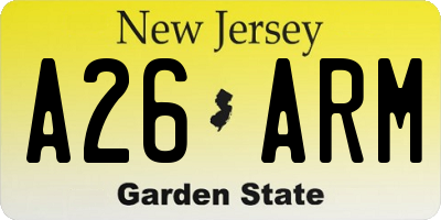 NJ license plate A26ARM