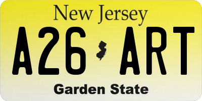 NJ license plate A26ART