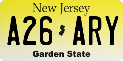 NJ license plate A26ARY