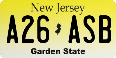 NJ license plate A26ASB
