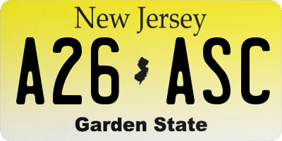 NJ license plate A26ASC