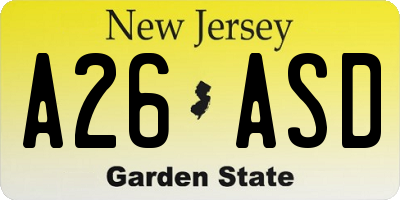 NJ license plate A26ASD