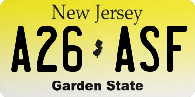 NJ license plate A26ASF