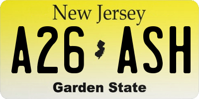 NJ license plate A26ASH